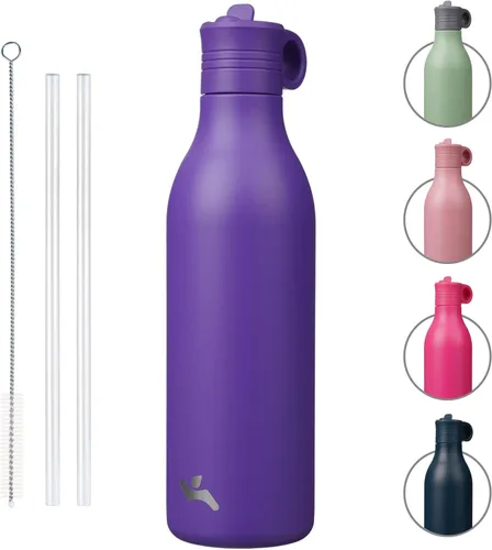 Vista 24 de Konokyo Botella de agua de acero inoxidable de 12 onzas con popote, botella de agua de viaje de metal aislada, reutilizable y a prueba de fugas, sin