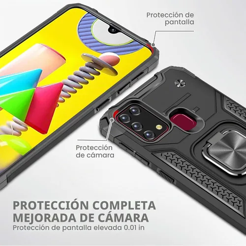 Vista 5 de Asuwish Funda de teléfono para Samsung Galaxy M30s M21 M31/M21s/F41 y protector de pantalla de vidrio templado, accesorios de soporte de anillo
