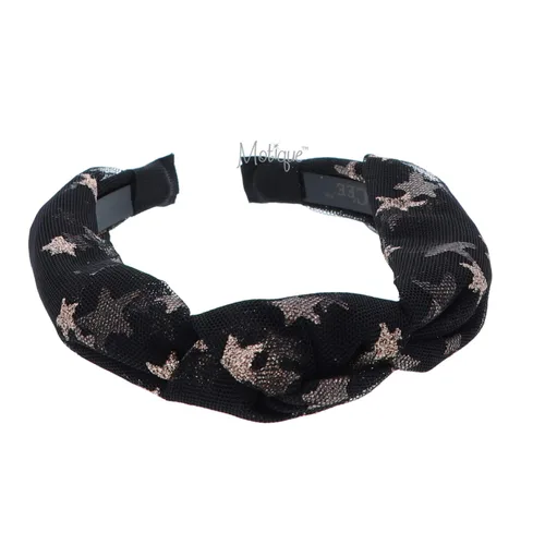 Vista 2 de Hermosa diadema de nudo de tul con estrellas doradas para niñas y mujeres Negro