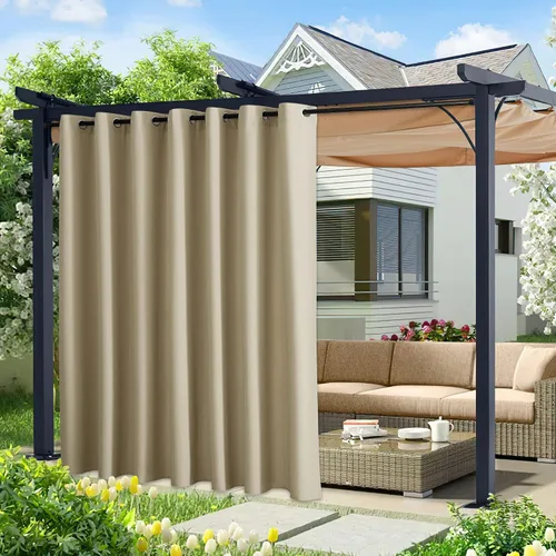 Vista 185 de NICETOWN Cortina para Exteriores para Patio Impermeable de 84 Pulgadas de Ancho, Aislamiento Térmico con Ojales Antioxidantes Bloqueo UV Cortina