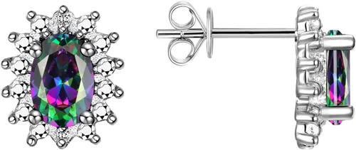 Vista 3 de Rylos Aretes tipo dormilona de plata de ley 925, ovalados y diamantes de 0.236 x 0.157 pulgadas, exquisitas joyas de piedra