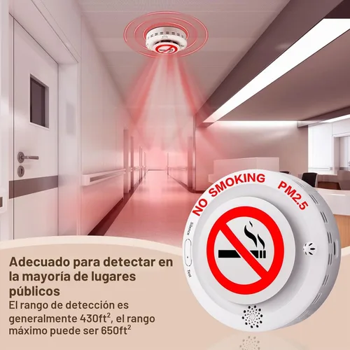 Vista 4 de Detector de Cigarrillos 2en1 con Control Remoto, Alarma Anti-Fumar y PM2.5 con Recordatorio de Voz, Control de Tabaco y Monitor Ambiental