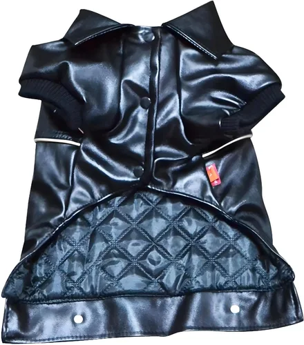 Vista 2 de Chaqueta de cuero para perros, lindas chaquetas de cuero para perros, ropa de motocicleta con botones, abrigo de invierno impermeable para perros