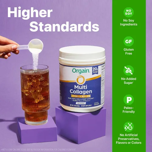 Vista 6 de Orgain - Polvo de colágeno hidrolizado múltiple para mujeres y hombres, 20g de colágeno, apoya la salud del cabello, la piel, las uñas