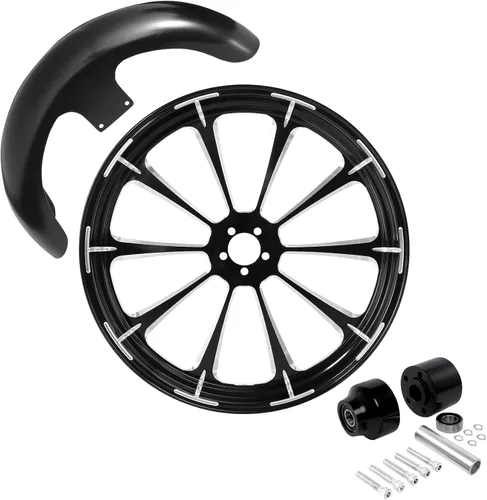 Vista 37 de TCMT Llanta de rueda delantera de 21", buje de rueda de brida de doble disco con guardabarros delantero negro sin pintar, compatible con modelos