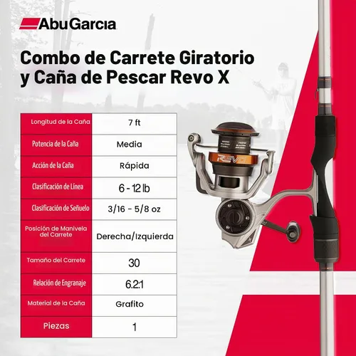 Vista 4 de Abu Garcia Revo X Carrete Giratorio y Combo de Caña de Pesca
