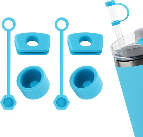 Vista 7 de Juego de tapones antiderrame de silicona compatible con taza Stanley Cup 2.0 de 30oz y 40oz con cubierta para pajita (Juego de 2, Rosa Almendra)