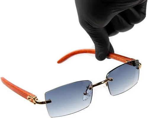 Vista 3 de Lentes de sol rectangulares de lujo con montura dorada sin montura azul y gris, para mujeres y hombres, lentes de sol retro de los años 90, sin