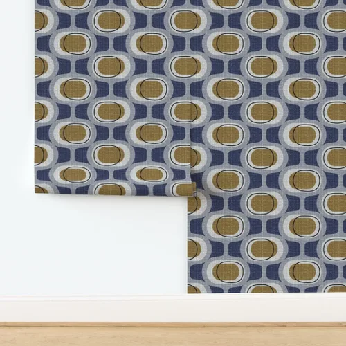 Vista 4 de Spoonflower Orbs Navy Brown Mid Peel and Stick Removable Wallpaper Sample 12" x 24" 1950S 1960S 1970S Retro Circles Artistic Self-adhesive