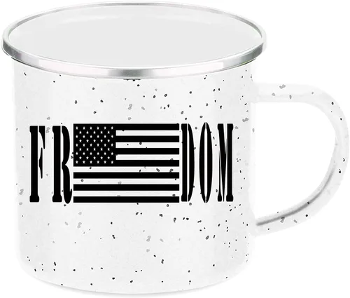 Vista 2 de Rogue River Tactical Taza de café esmaltada con bandera de la libertad de los Estados Unidos, regalo para veterano militar o patriótico americano