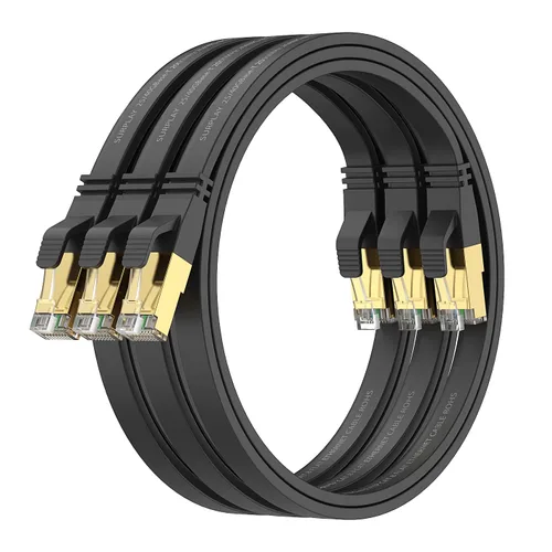 Vista 20 de Cable Ethernet Cat8 de 1.5 pies, 5 unidades, cable de conexión de red de Internet negro de 40 Gbps, RJ45 chapado en oro de alta velocidad doble