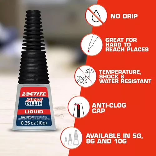 Vista 2 de Loctite Super Glue - Botella líquida de cuello largo, botella de 0.35 oz (paquete de 2) adhesivo instantáneo para plástico, madera y metal