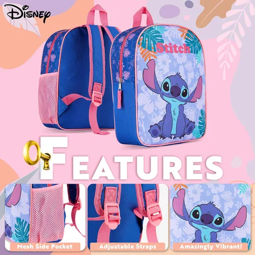 Vista 3 de Disney Mochilas Stitch para niñas, mochila Elsa Minnie Mouse, Azul (Stitch)