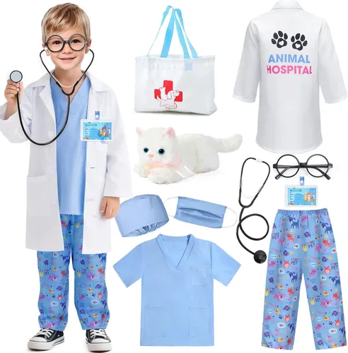 Vista 8 de Latocos 10 piezas de disfraz de veterinario para niños, kit de juego de doctor veterinario para niños pequeños, abrigo de gato para niños y niñas