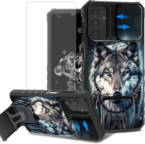 Vista 89 de Funda para teléfono Samsung Galaxy A15 5G con protector de pantalla con cubierta deslizante para cámara y soporte de doble capa híbrida resistente a