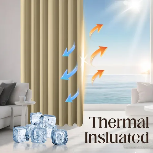 Vista 4 de CUCRAF Cortinas Opacas Beige de 45 Pulgadas, con Aislamiento Térmico Reductor de Ruido con Bolsillo para Barra, Cortinas de Ventana para Dormitorio