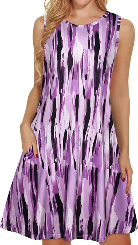 Vista 51 de elescat Vestidos de verano para mujer 2025, vestido casual de playa sin mangas con estampado floral, tipo camiseta, suelto y con bolsillos