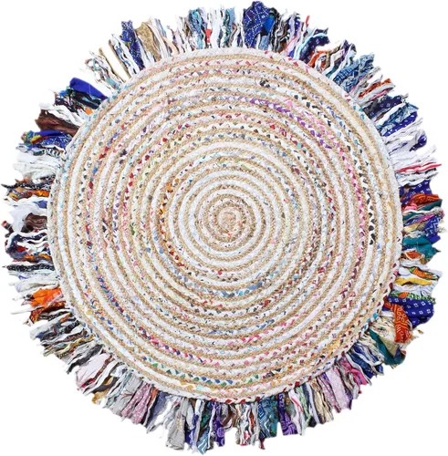 Vista 14 de Cape Cod - Alfombra trenzada de fibra de yute natural, alfombras indias kilim – Tapete pequeño de 3 x 2 pies tejido a mano de tejido plano para uso