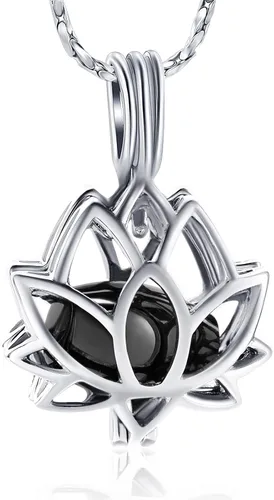 Vista 17 de Imrsanl Joyería de cremación para cenizas – Collar con colgante de cenizas de flor de loto con mini urna de recuerdo, joyería conmemorativa