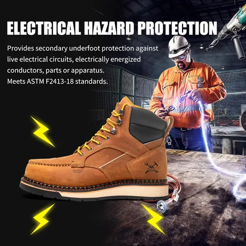 Vista 6 de MWORK Botas de trabajo con punta de mocasín de 6 pulgadas para hombre, suela de cuña, impermeable, ASTM F2413-18, punta metálica de seguridad