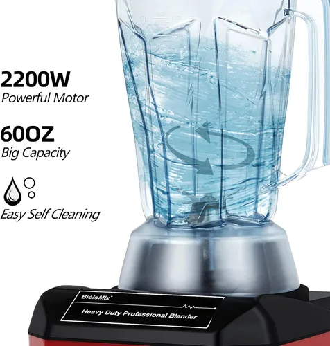 Vista 5 de BioloMix Licuadora comercial resistente, 2200W 60Oz Licuadora profesional de cocina batidos, batidos, hielo y frutas congeladas, contenedor