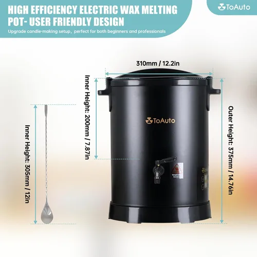 Vista 8 de TOAUTO Melter digital de cera de 12 libras para hacer velas, boquilla fácil de verter, olla de fusión de cera eléctrica grande, con panel de control