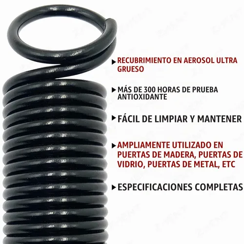 Vista 4 de Par de resortes de extensión de puerta de garaje resistentes de 70 libras, resorte elástico, electroforesis de alta precisión recubierto negro