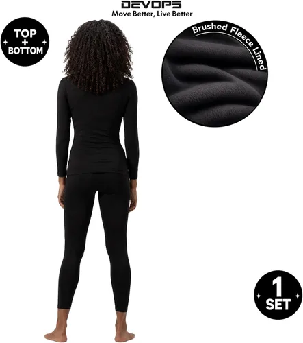 Vista 4 de DEVOPS - Conjunto de ropa interior térmica para mujer Long Johns, prenda superior e inferior Negro
