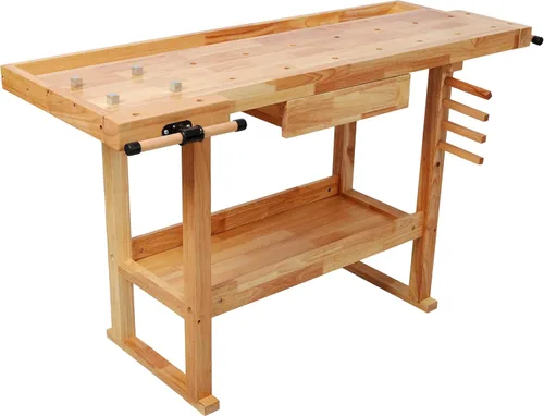 Vista 15 de Banco de trabajo de madera de 48 pulgadas, banco de carpintería resistente con mango ajustable, capacidad de carga de 330 libras, mesa de trabajo