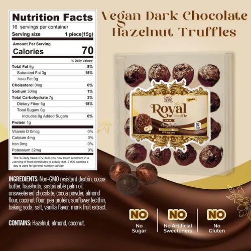 Vista 2 de ChocZero Trufas de Chocolate Negro con Avellana, Veganas, Sin Azúcar, Sin Gluten, Regalo de Vacaciones Keto, Alto en Fibra, 16 Piezas Envueltas