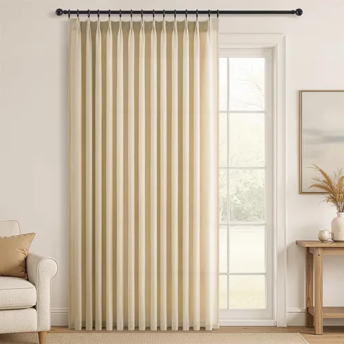 Vista 38 de Topfinel 2 paneles de cortinas plisadas de lino beige y blanco de 63 pulgadas de largo, para dormitorio y sala de estar, cortinas semitransparentes