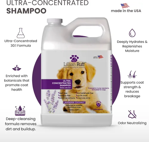 Vista 2 de Lillian Ruff PRO Formula Champú Ultra Concentrado para Perros – Hace 4 Galones/30 Botellas, Dilución 30:1, Champú Profesional para Mascotas