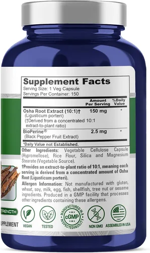 Vista 2 de NusaPure Cápsulas de raíz OSHA, 1500 mg, 150 cápsulas vegetales (sin OMG, veganas)