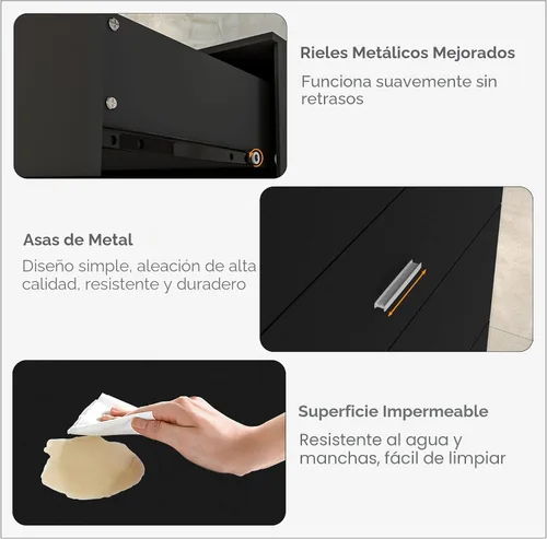 Vista 7 de GEPELCN Cómoda para dormitorio con tomas de corriente, cómoda de madera con 5 cajones con gran espacio de almacenamiento, cómoda negra con riel