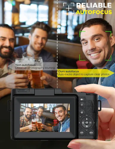 Vista 5 de Cámara digital de 5K con WiFi de 64MP con enfoque automático, cámara de vlogging Full HD para YouTube, cámara de punto y disparo con pantalla