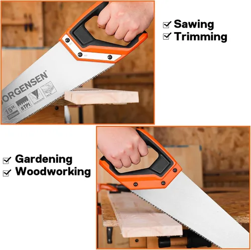 Vista 8 de JORGENSEN Sierra de mano profesional de 15 pulgadas, mango ergonómico de soldadura ultrasónica de aluminio antideslizante de corte fino 8 TPI