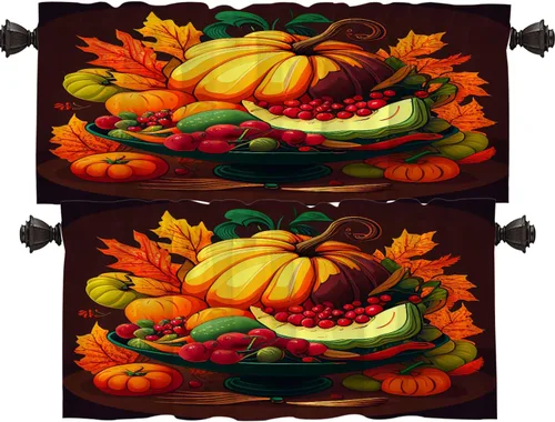Vista 90 de Shrahala Orange Autumn Autumn Blackout Curtain Tiers, Fall Kitchen Valance Light Blocking Tier Drapes with Rod Pocket, 2 Pack 26 X 24 in