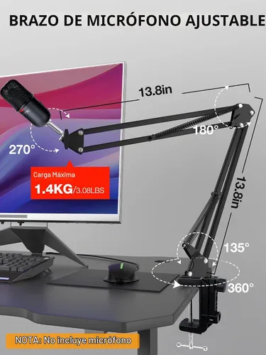 Vista 3 de SUNMON - Soporte y brazo de micrófono SoloCast, brazo de suspensión ajustable, brazo de tijera, compatible con HyperX SoloCast 2 & 1 Micrófono