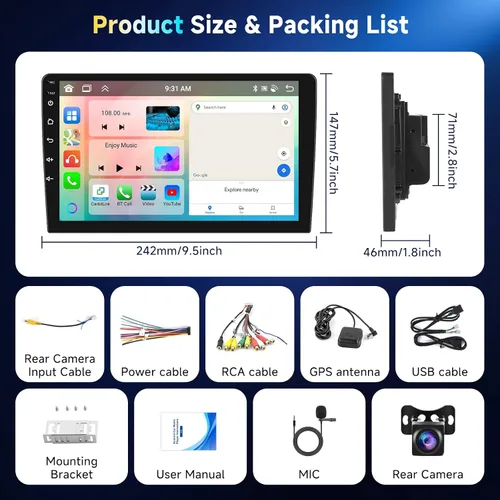 Vista 7 de 6G+128G 8-Core Android Estéreo de coche de doble DIN de 10.1 pulgadas con pantalla táctil IPS, Carplay inalámbrico, Android Auto, radio de coche