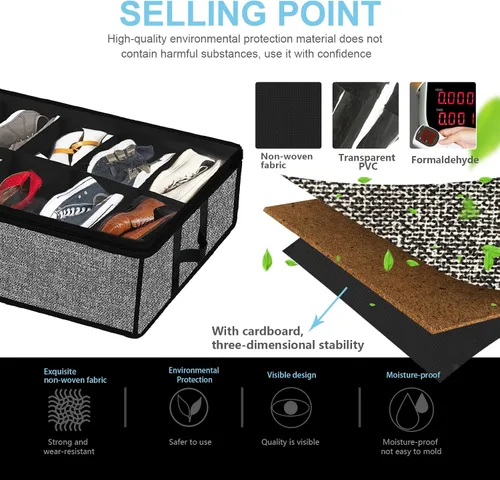 Vista 7 de Organizador de zapatos debajo de la cama para armario, paquete de 2, se adapta a 24 pares de cajas de contenedores de zapatos debajo de la cama