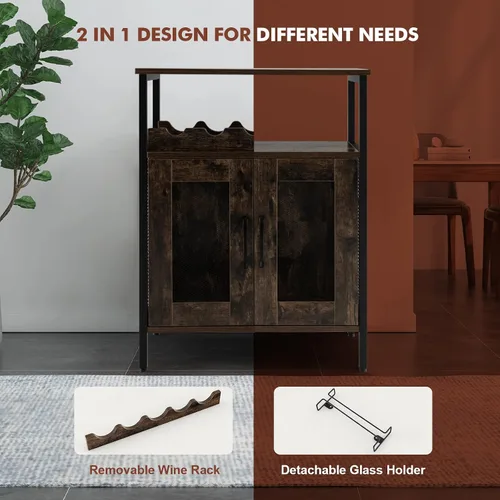 Vista 6 de LOKO Gabinete para bar de vinos, gabinete de licor industrial con estante de vino desmontable, gabinete de vino con soporte para vidrio, gabinete