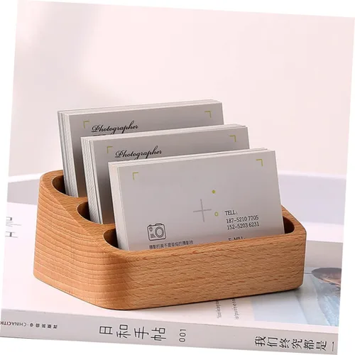 Vista 5 de Zerodeko Soporte de tarjeta de visita de madera de 3 rejillas Soporte para tarjetas comerciales para oficina