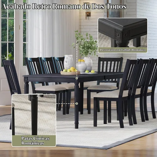 Vista 5 de AMERLIFE Mesa de comedor de granja de 79 pulgadas para 6 a 8, mesa de comedor rectangular grande de madera maciza con patas cónicas romanas, mesa