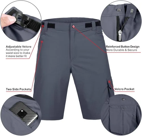 Vista 3 de Pantalones cortos de ciclismo de montaña para hombre, acolchados en 3D, pantalones cortos de ciclismo MTB ligeros y holgados