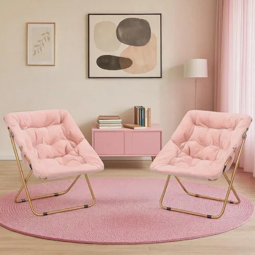 Vista 2 de Magshion Silla plegable con platillo para adultos, cómodo asiento de lectura, asiento de piel sintética con marco de metal acolchado grueso