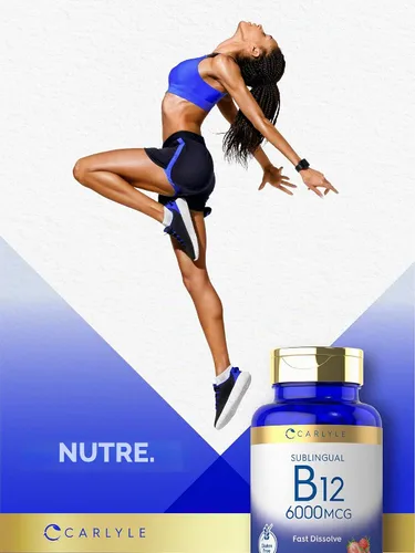 Vista 6 de Carlyle Vitamina B-12 6000 mcg 120 tabletas de disolución rápida Sabor a bayas naturales Metilcobalamina sublingual y cianocobalamina