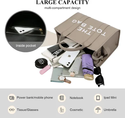 Vista 4 de JQAliMOVV The Tote Bags para mujer Bolso grande de cuero de moda, bolso de mano de viaje de moda, bolso cruzado de hombro con asa superior