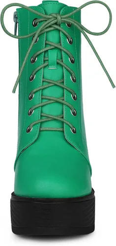 Vista 2 de Allegra K Botas de combate de tacón alto grueso con cordones para mujer, M
