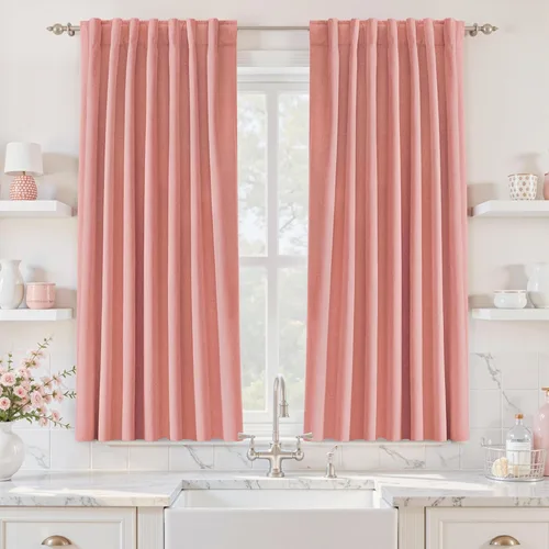 Vista 116 de UHITECH Cortinas cortas de lino de 24 pulgadas de largo para ventanas pequeñas de granja, cortinas opacas modernas para sala de estar, pestañas