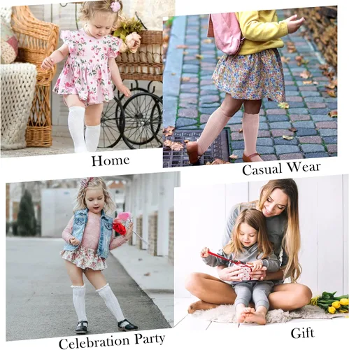 Vista 4 de Zando Calcetines altos hasta la rodilla para bebés recién nacidos, calcetines de algodón con volantes, calcetines largos cálidos para niñas y niños